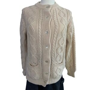 Woodstock Cream Cable Knit Button Up‎ Vintage Cardigan Sweater